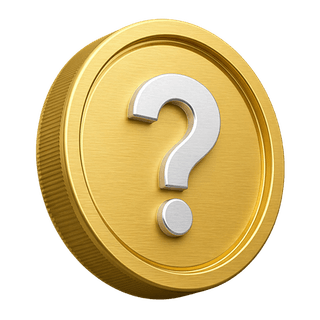 Decorative gold 3D coin featuring a question mark on the FAQ page